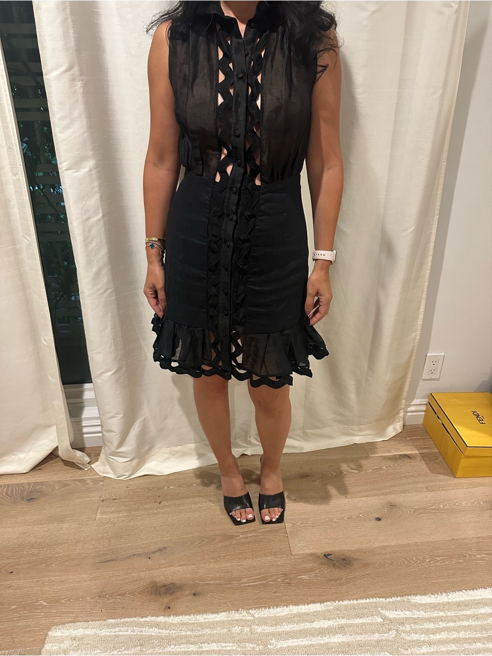 Black linen and silk with trim